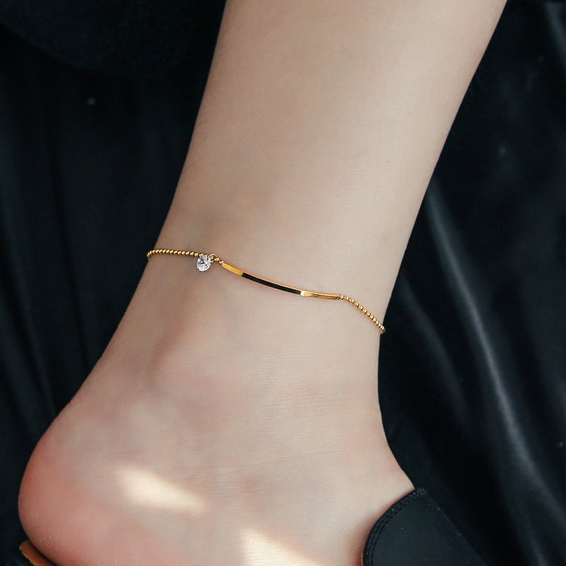 Gold Steel CZ Charm Anklet