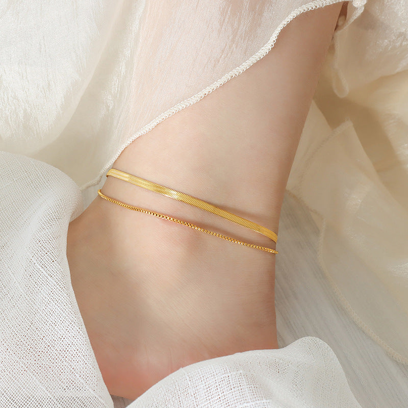 Gold Steel Chain & Heart Charm Anklet