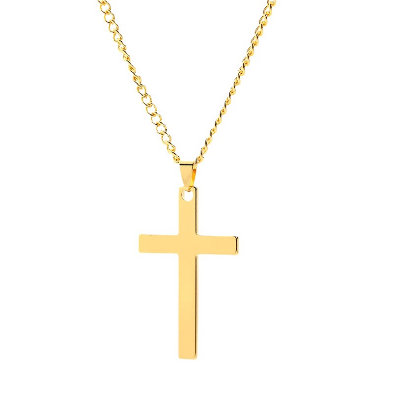 Gold, Silver or Black Steel Cross Charm Necklace