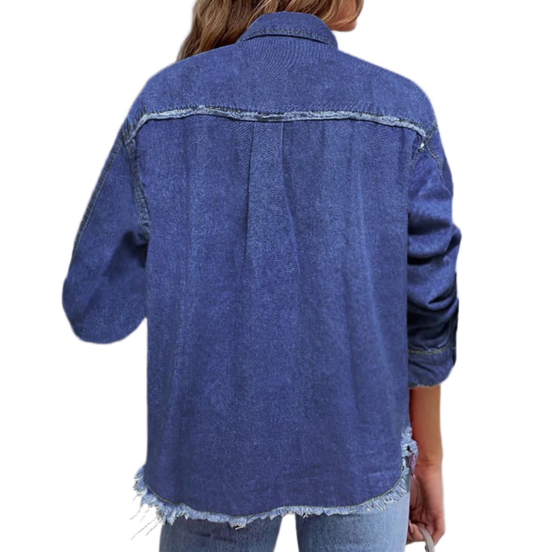 Pocketed Collared Neck Long Sleeve Denim Shirt