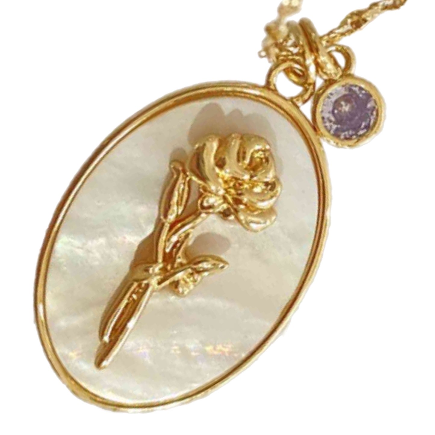 Birth Flower Gold Charm Necklace with Shell