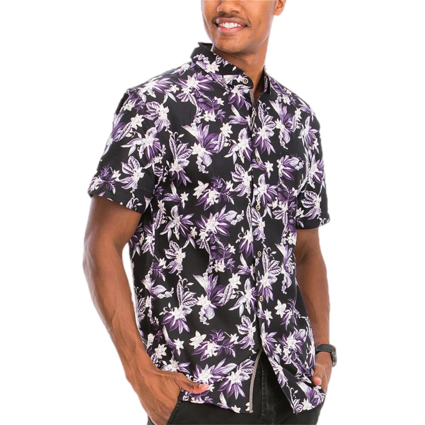 Midnight Floral Elegance Button-Up