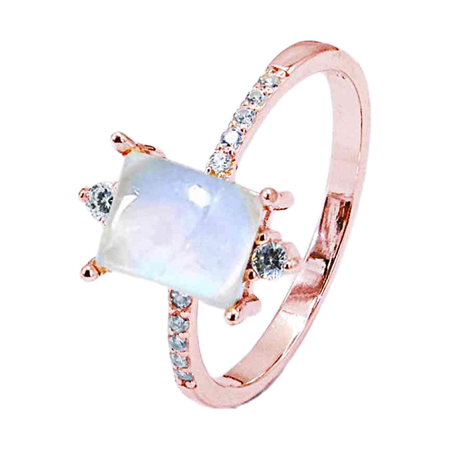 Rainbow Moonstone Rectangle Ring