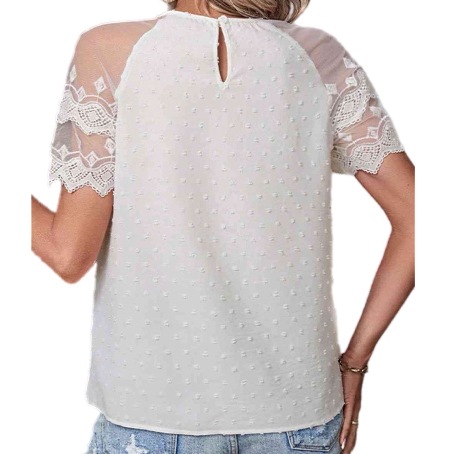 Swiss Dot Spliced Lace Blouse