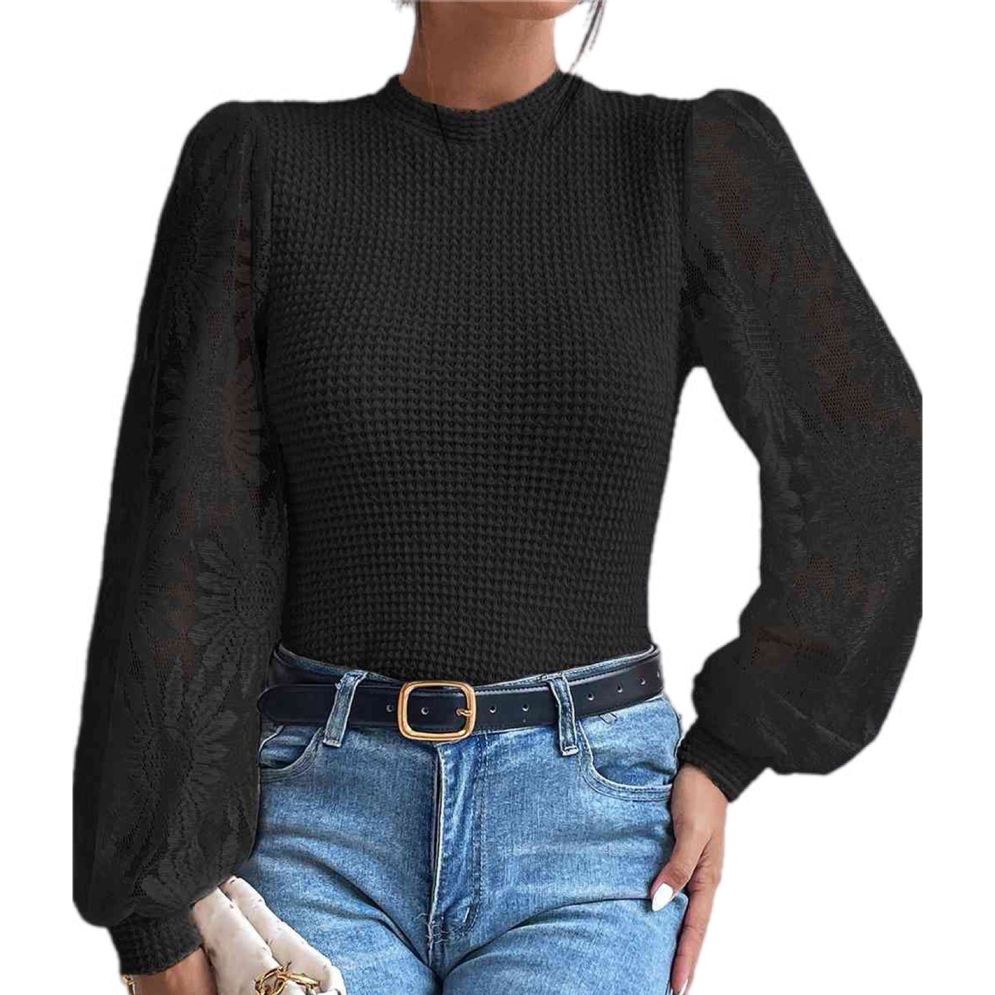 Floral Lace Lantern Sleeve Blouse