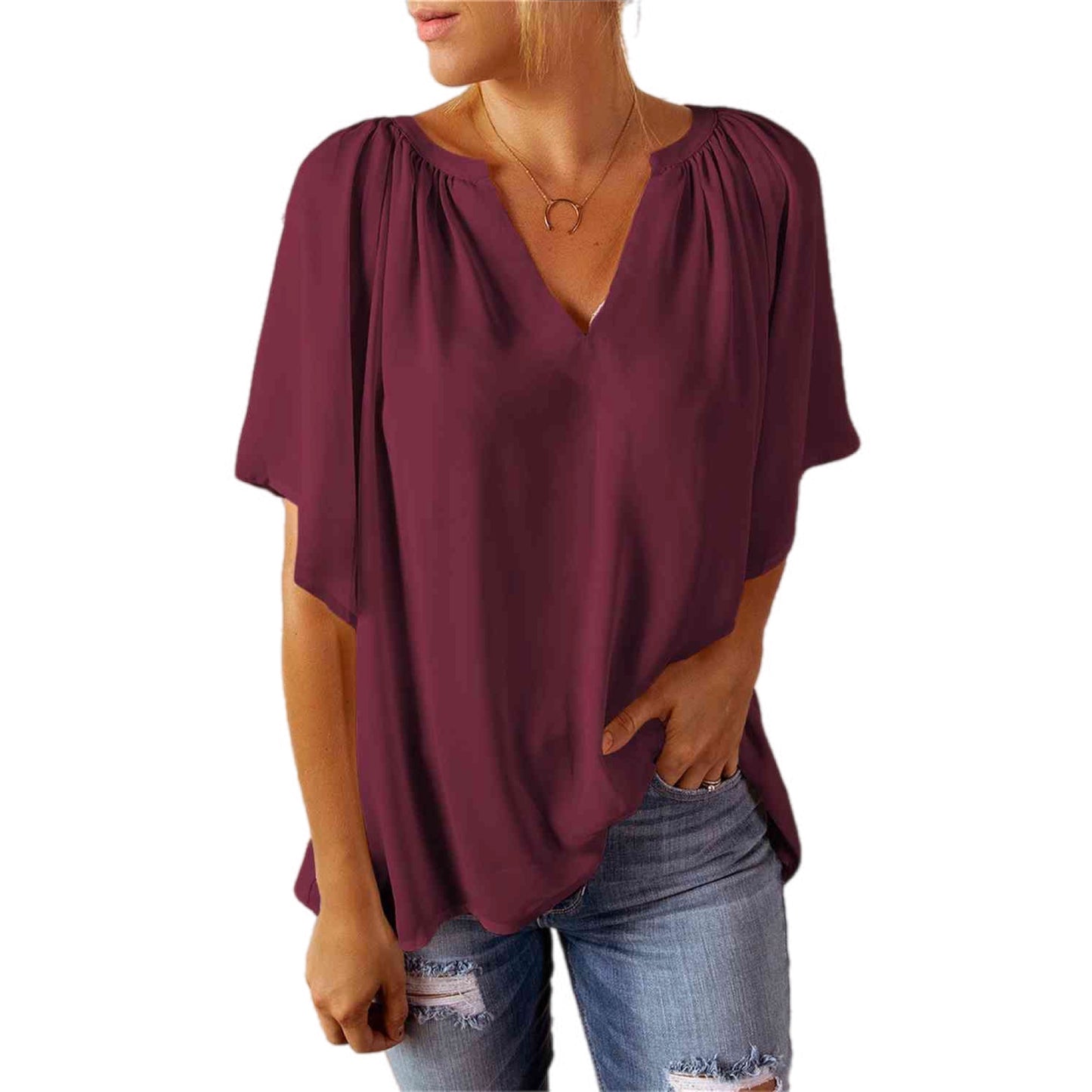 V-Neck Flutter Sleeve Top