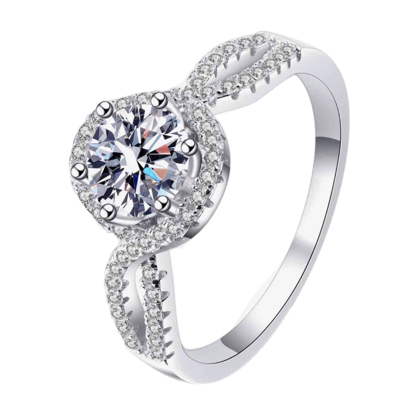 Moissanite Sterling Silver Round Ring