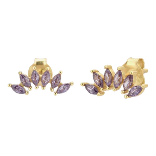 CZ Gold Sterling Stud Curved Earrings