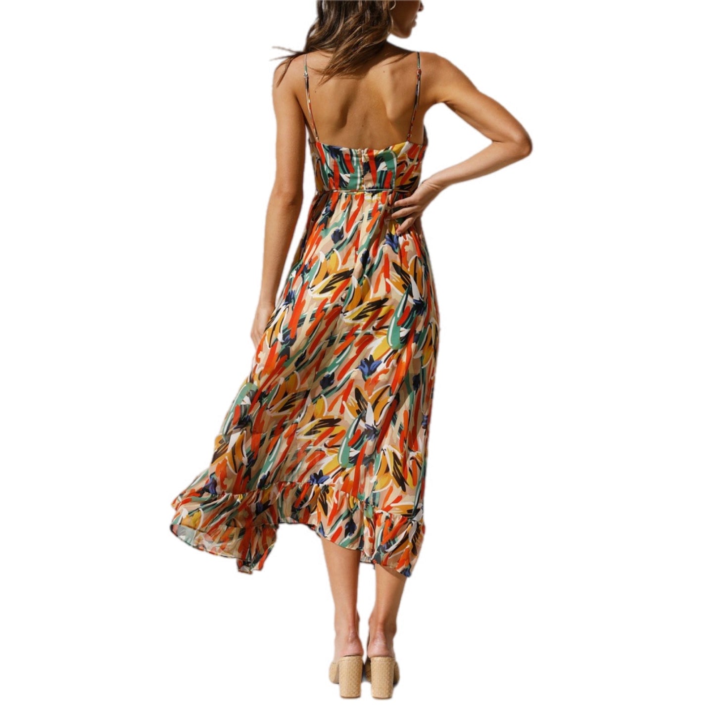 Abstract Print Halter Neck Midi Dres