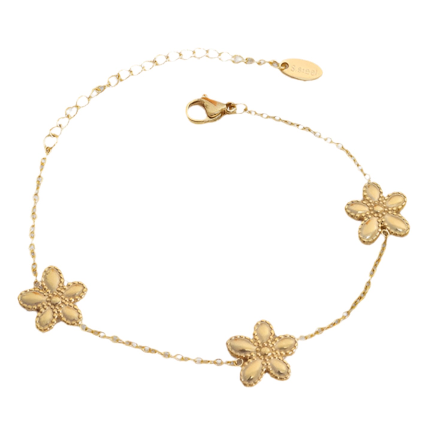 Gold Steel Flower Charm Bracelet or Necklace