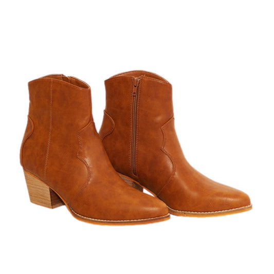 Vegan Leather Western Ankle Boots