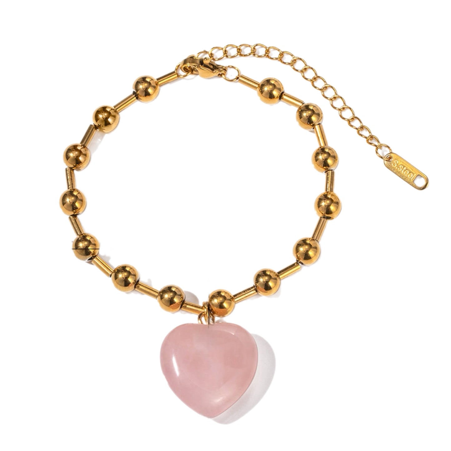 Quartz Gold Steel Heart Charm Necklace or Bracelet