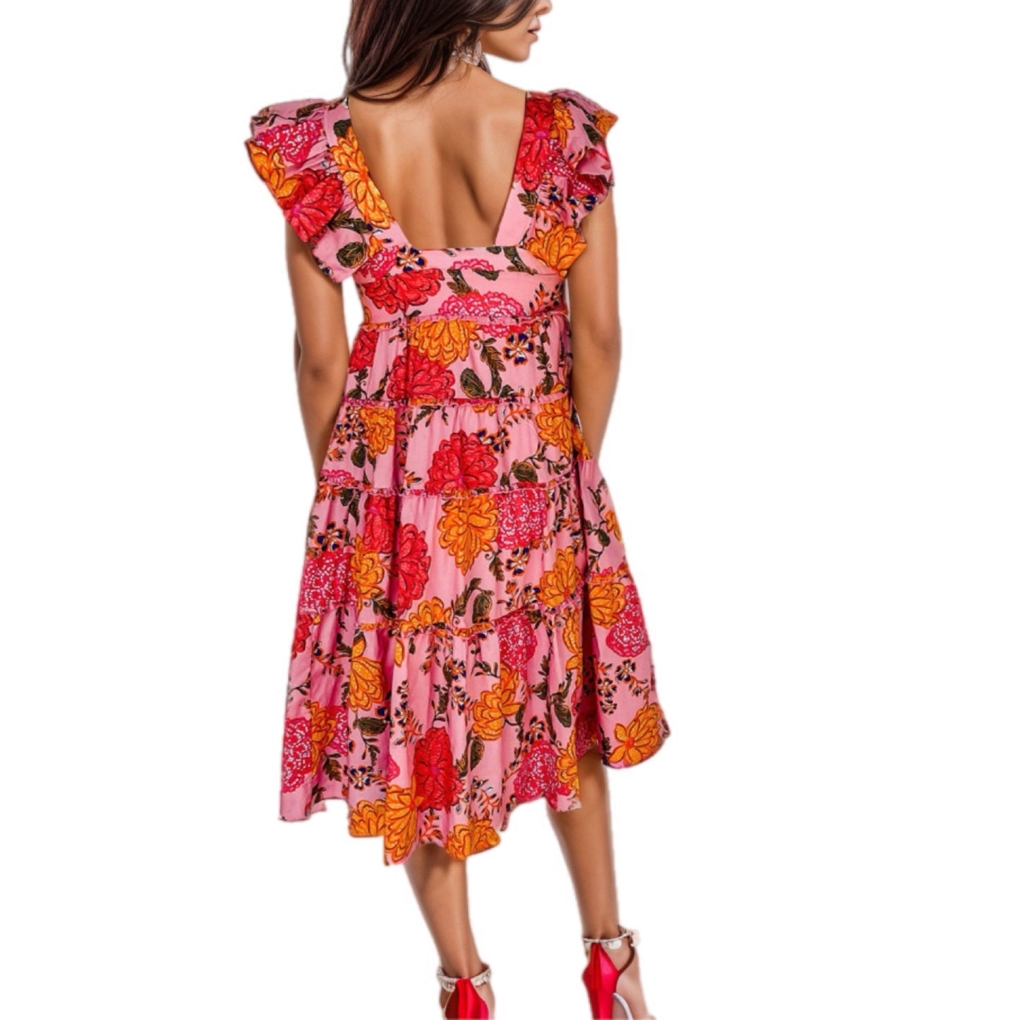 Floral Ruffle Tiered Midi Dress