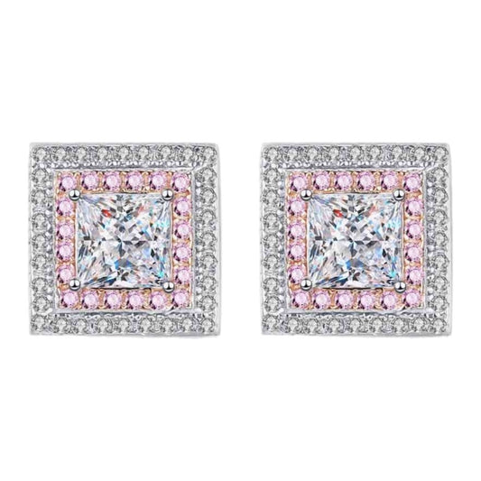 Moissanite Square Sterling Silver Stud Earrings