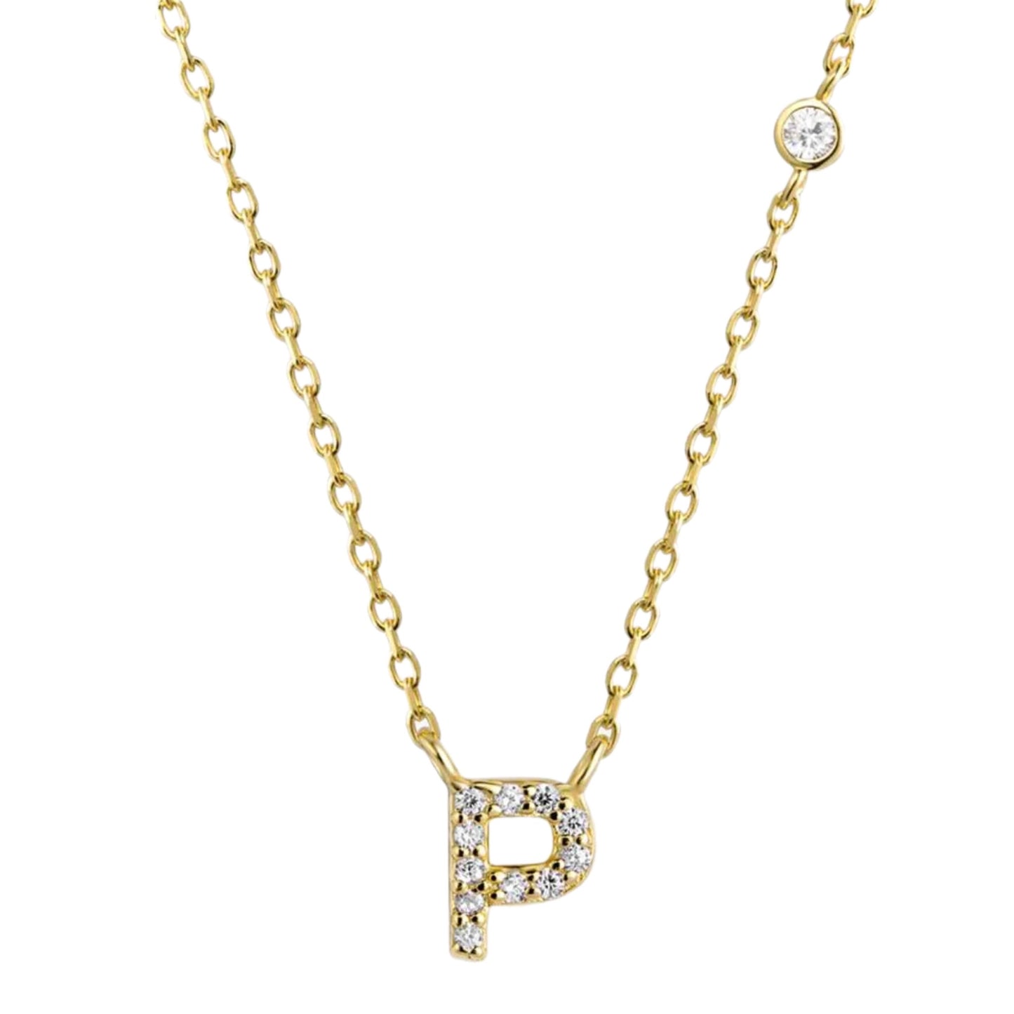 CZ Initial Charm Necklace - L to P