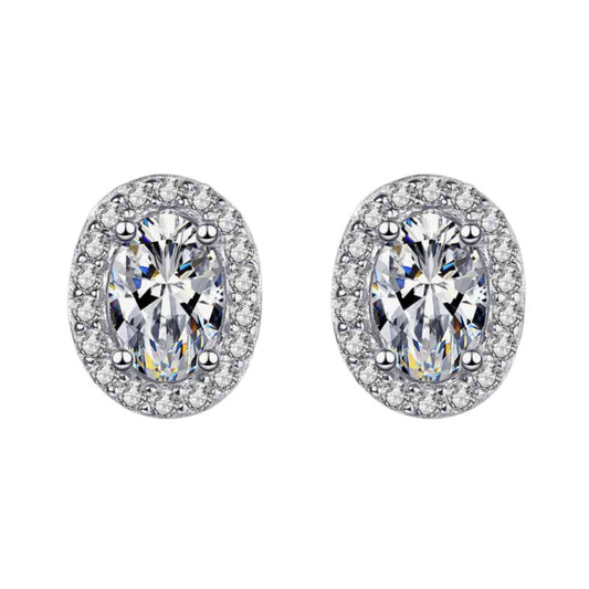 1 Carat Moissanite Oval Sterling Silver Stud Earrings