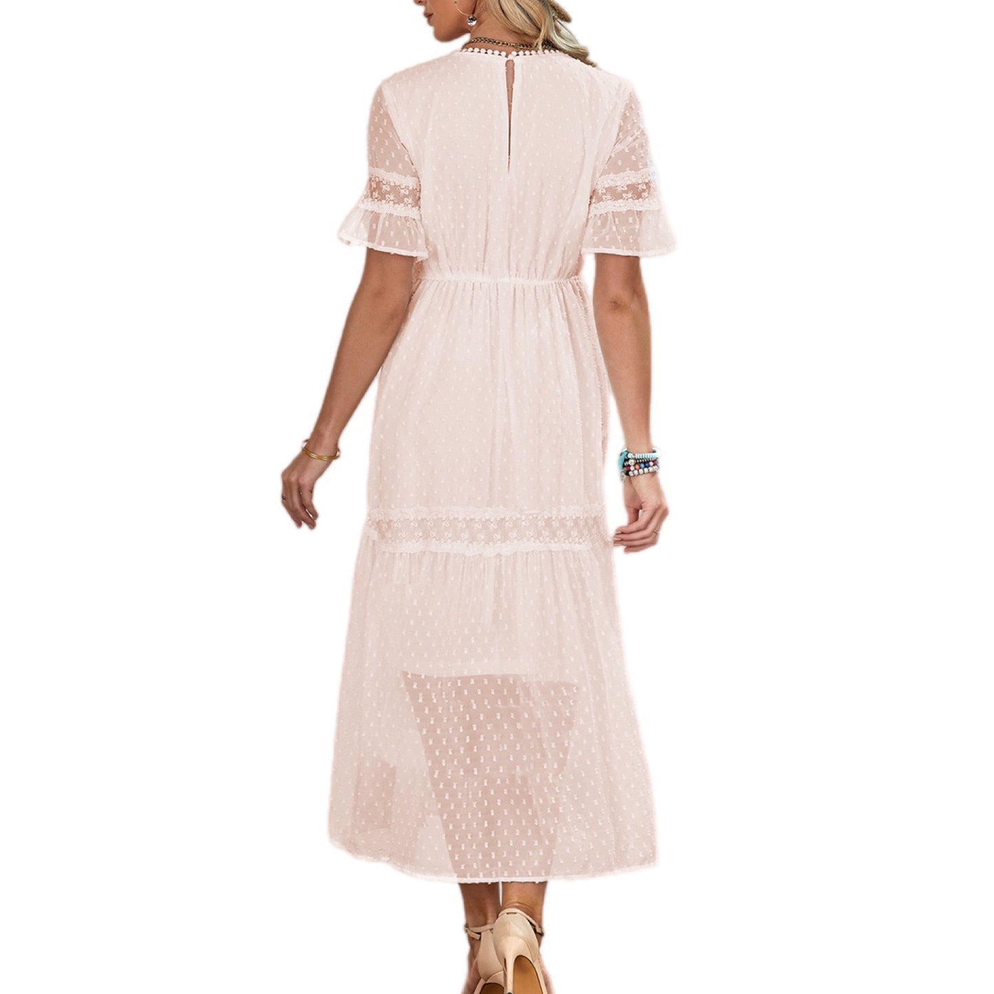 Whimsical Polka Dot Lace Midi Dress