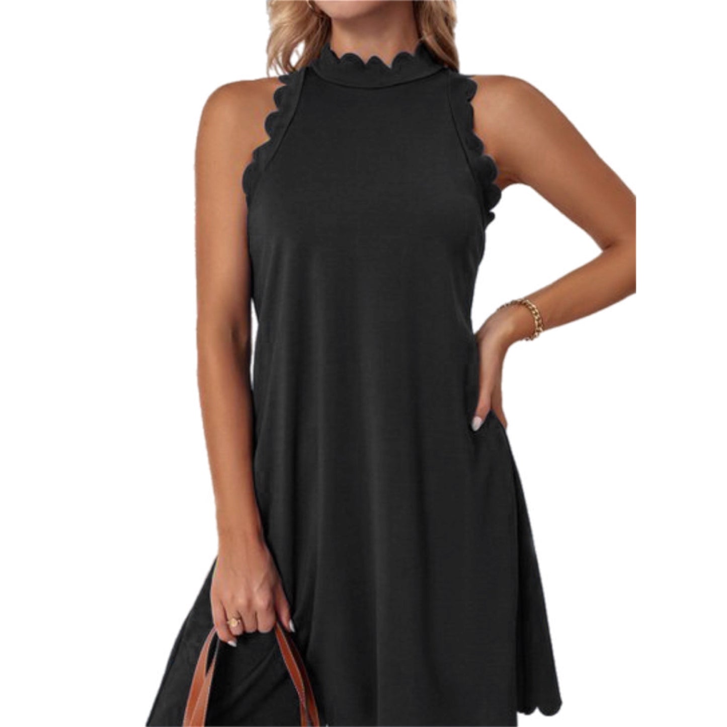 Scalloped Halter Neck Swing Dress