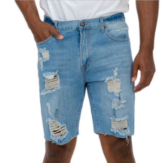 Distressed Stretch Denim Shorts