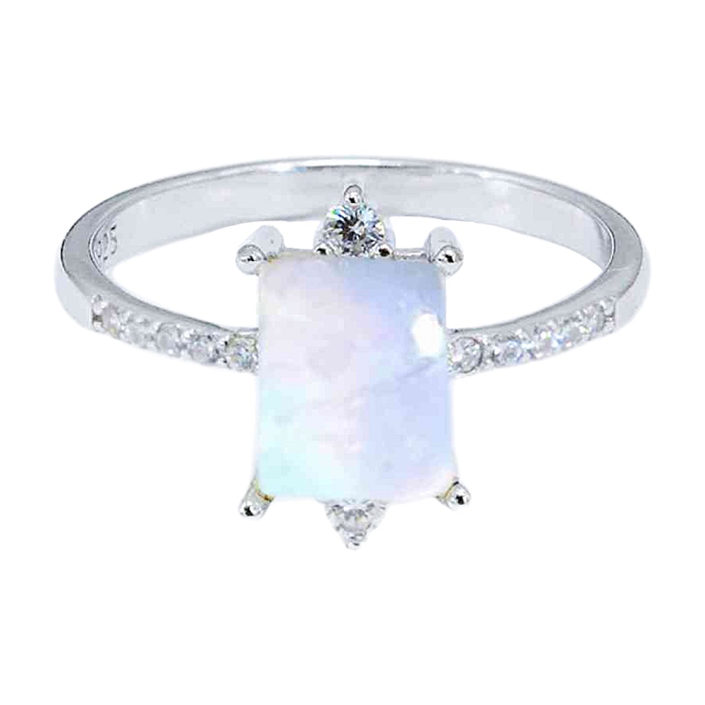 Rainbow Moonstone Rectangle Ring