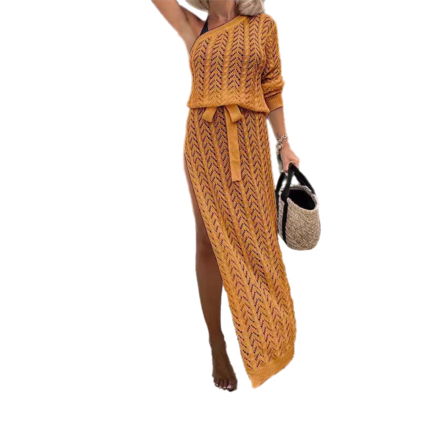 Textured Knit Asymmetrical Wrap Dress