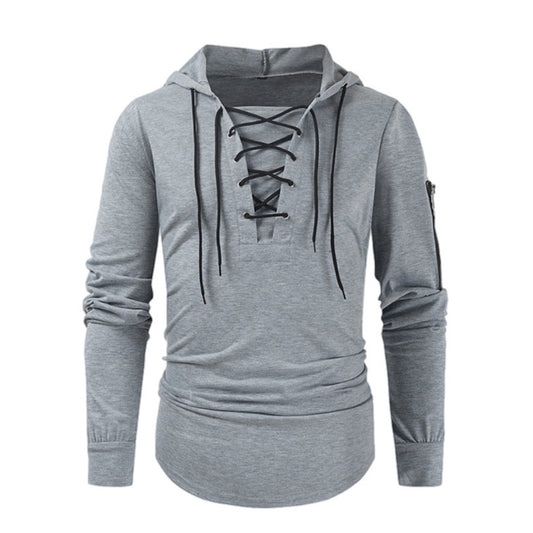 Lace Up Long Sleeve Shirt with Hood