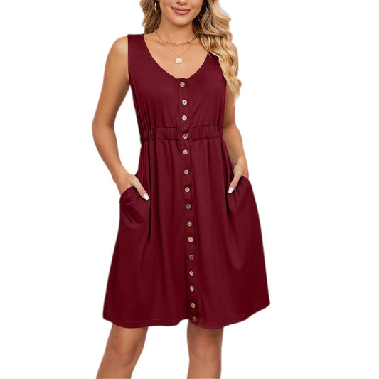 Buttoned Wide Strap Mini Dress