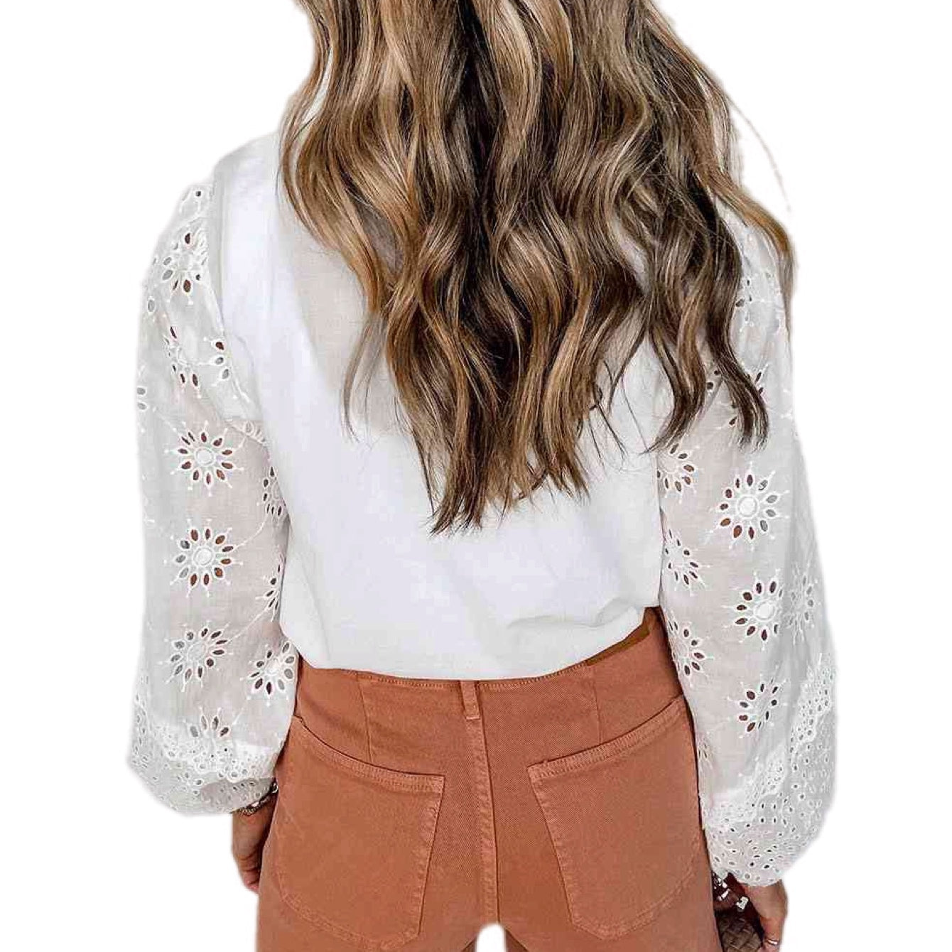 Long Sleeve V-Neck With Floral Cutouts