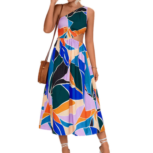 Abstract Print Sleeveless Midi Dress