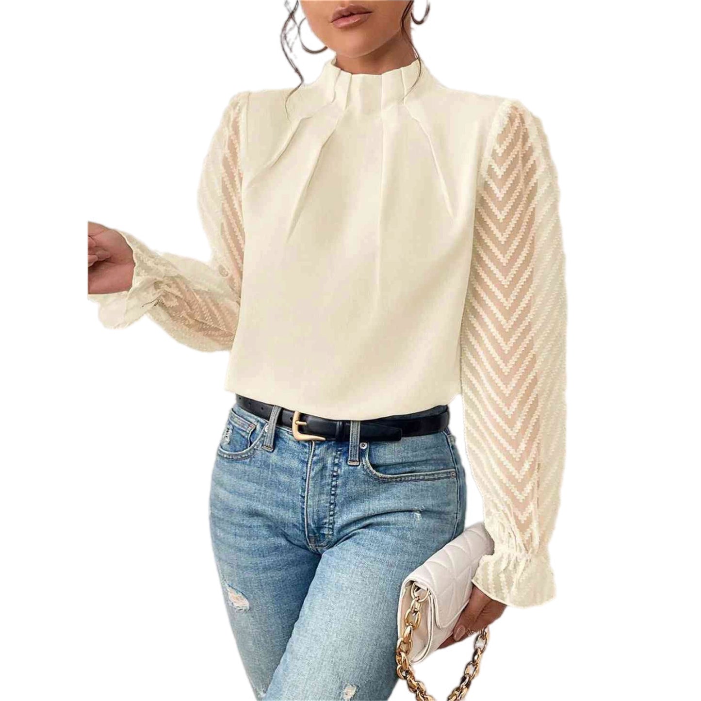 Ruffle Mock Neck Flounce Blouse