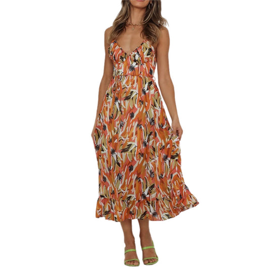 Abstract Print Halter Neck Midi Dres