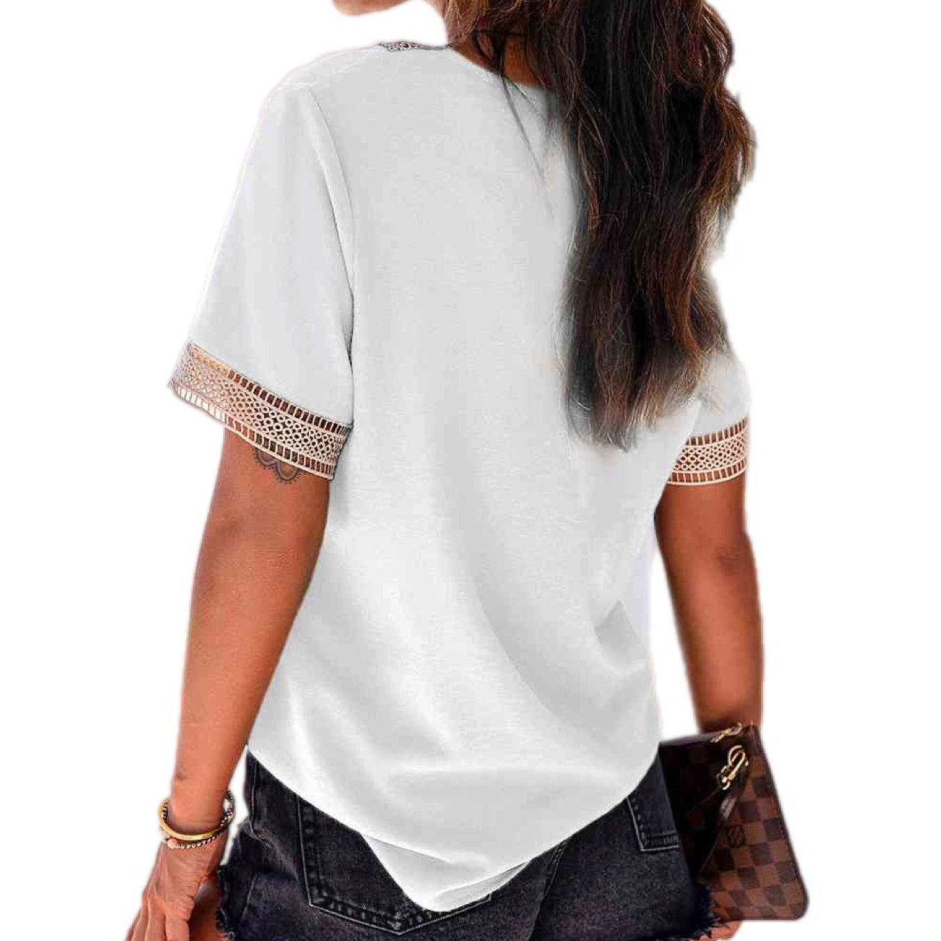 Lace Contrast V-Neck Blouse