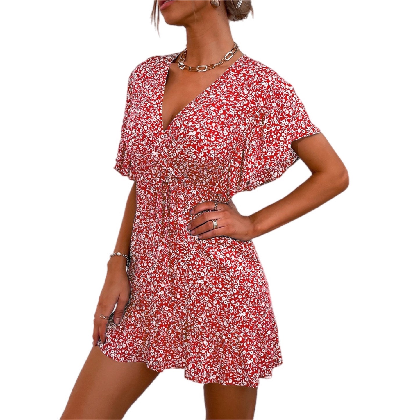 Ditsy Floral Wrap Front Mini Dress