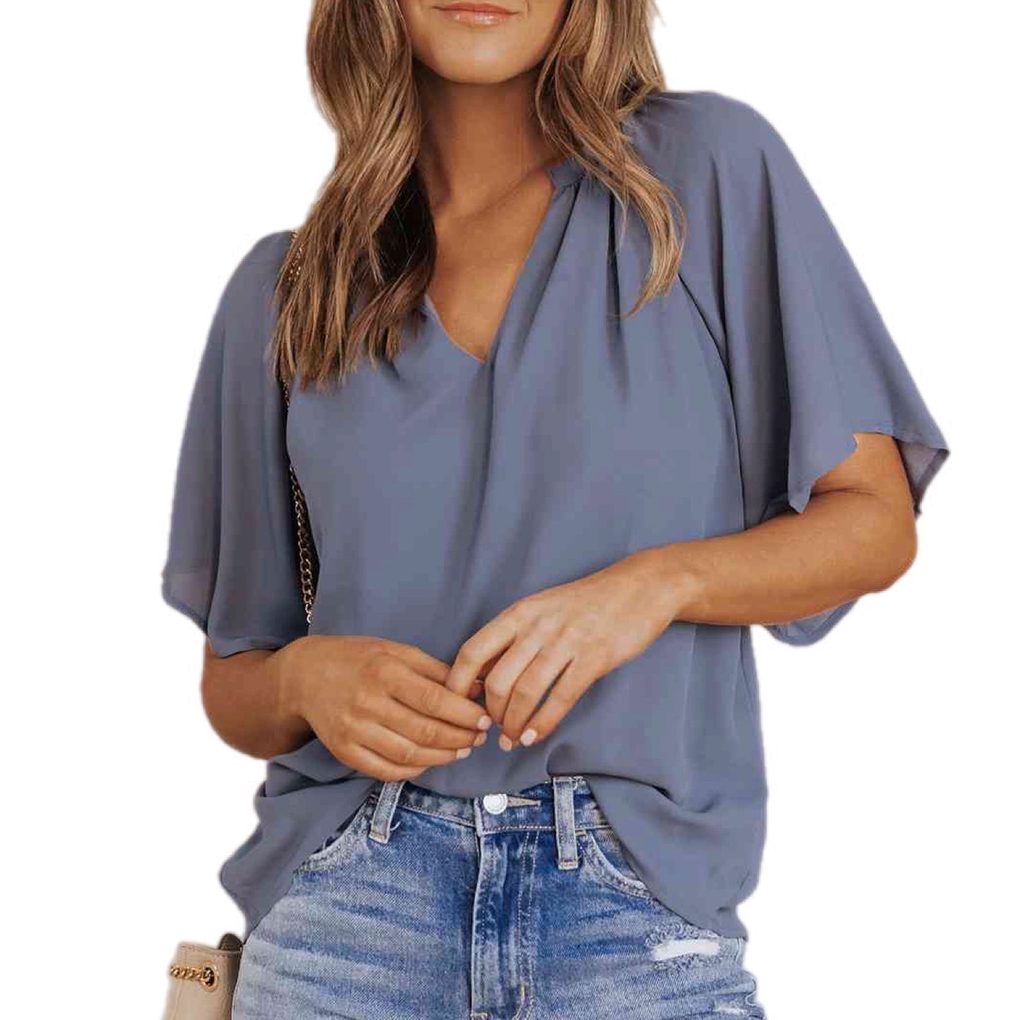 V-Neck Flutter Sleeve Top