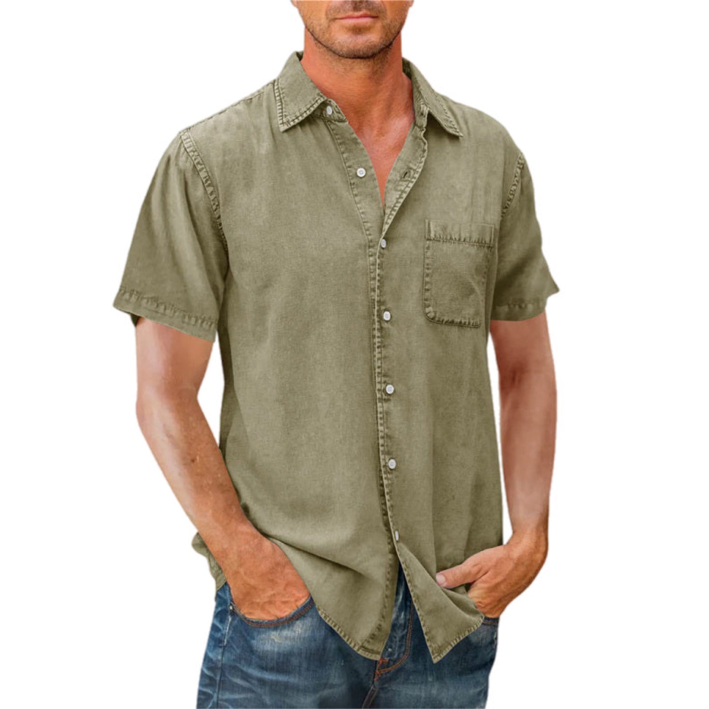 Short Sleeve Button Up Shirt Slim Fit