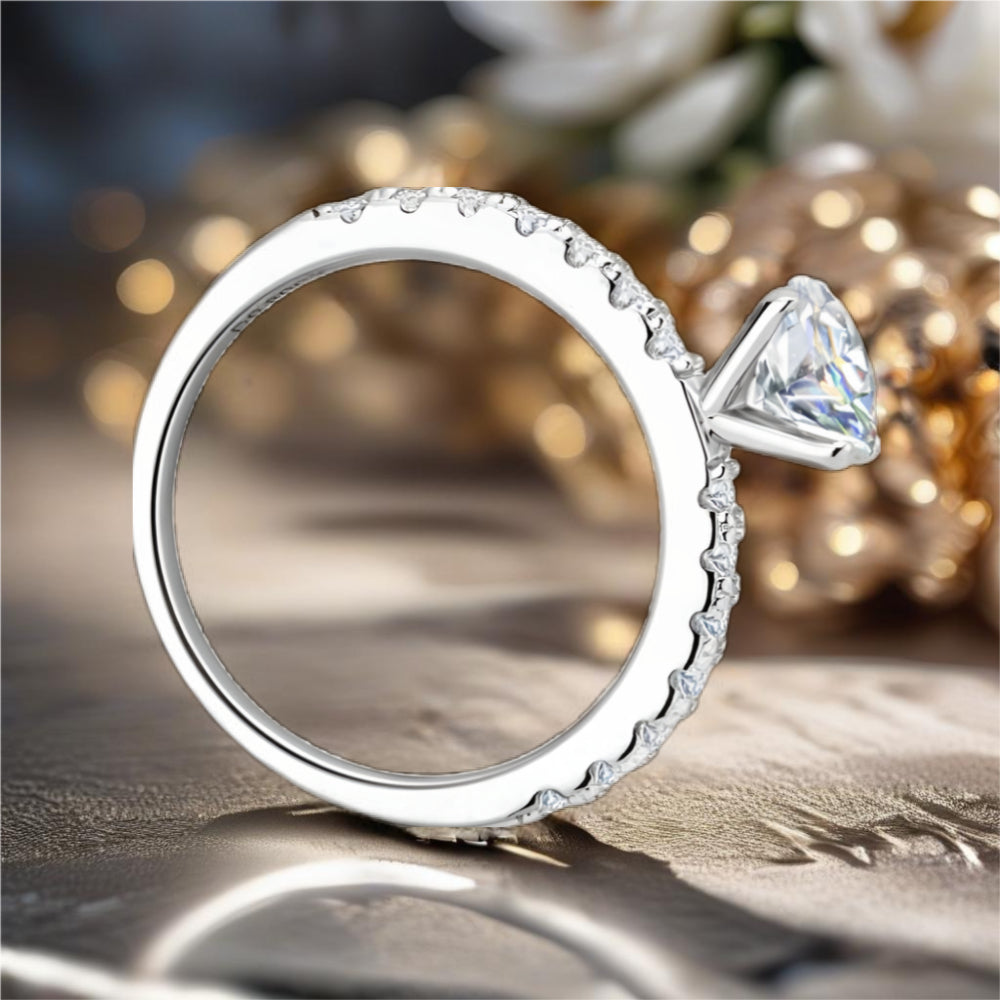 Moissanite Sterling Silver Side Stone Ring