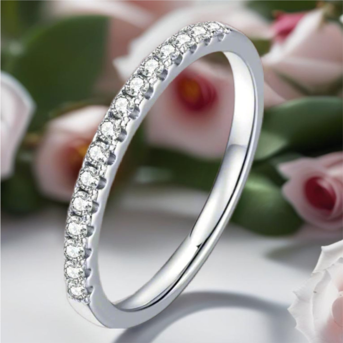 Moissanite Sterling Silver Half-Eternity Ring