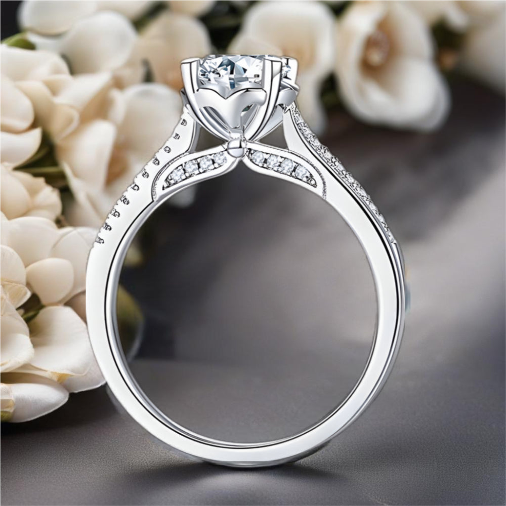 1 Carat Moissanite Sterling Silver Side Stone Ring