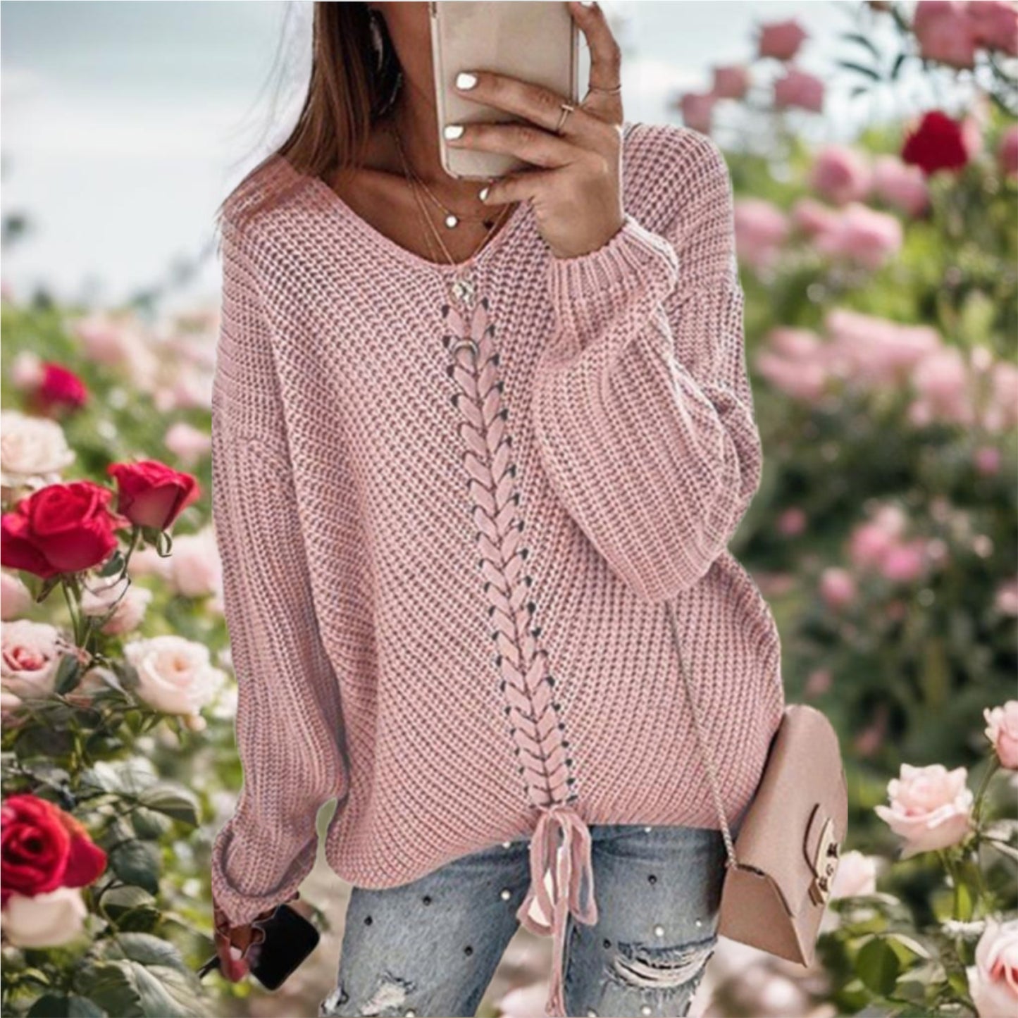 Loose V-neck Knit Sweater