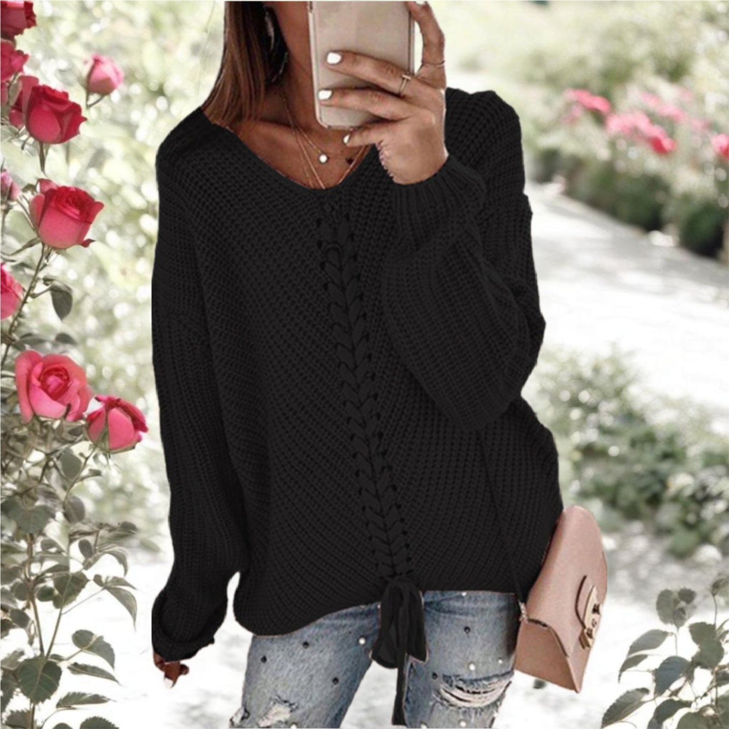 Loose V-neck Knit Sweater