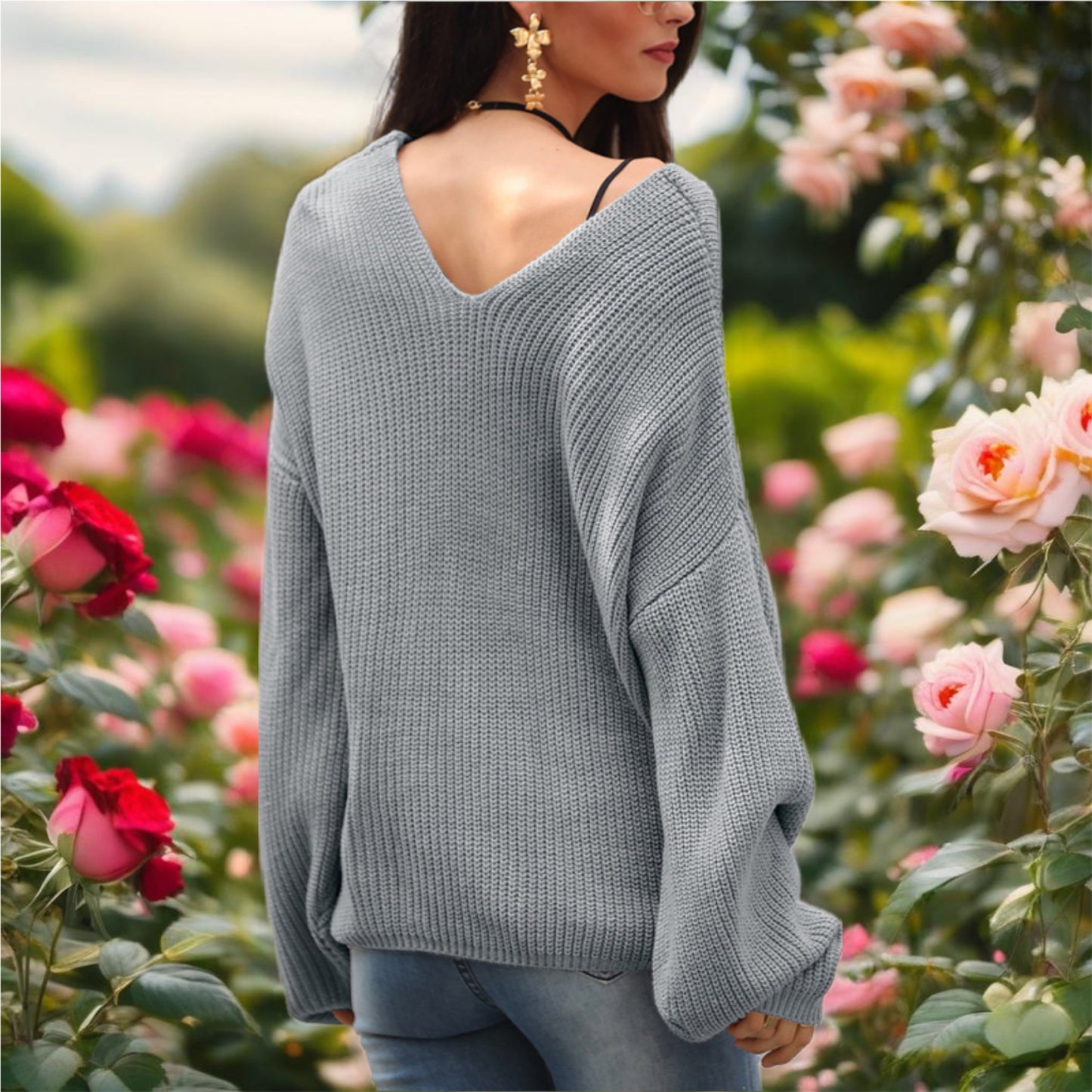 Loose V-neck Knit Sweater