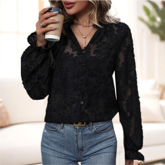 Long Sleeve Black Button Up Top