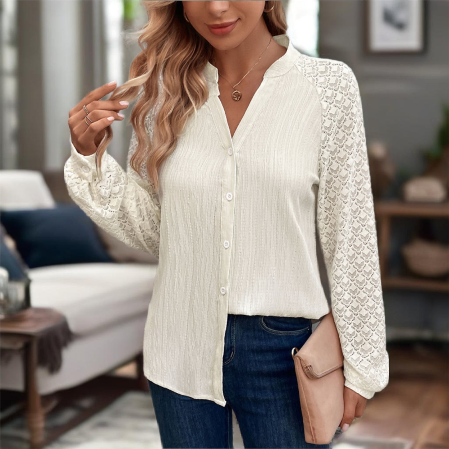 Khaki Button Up Long Sleeve Top