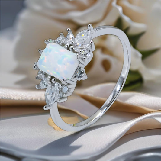 Sterling Silver CZ & Opal Ring