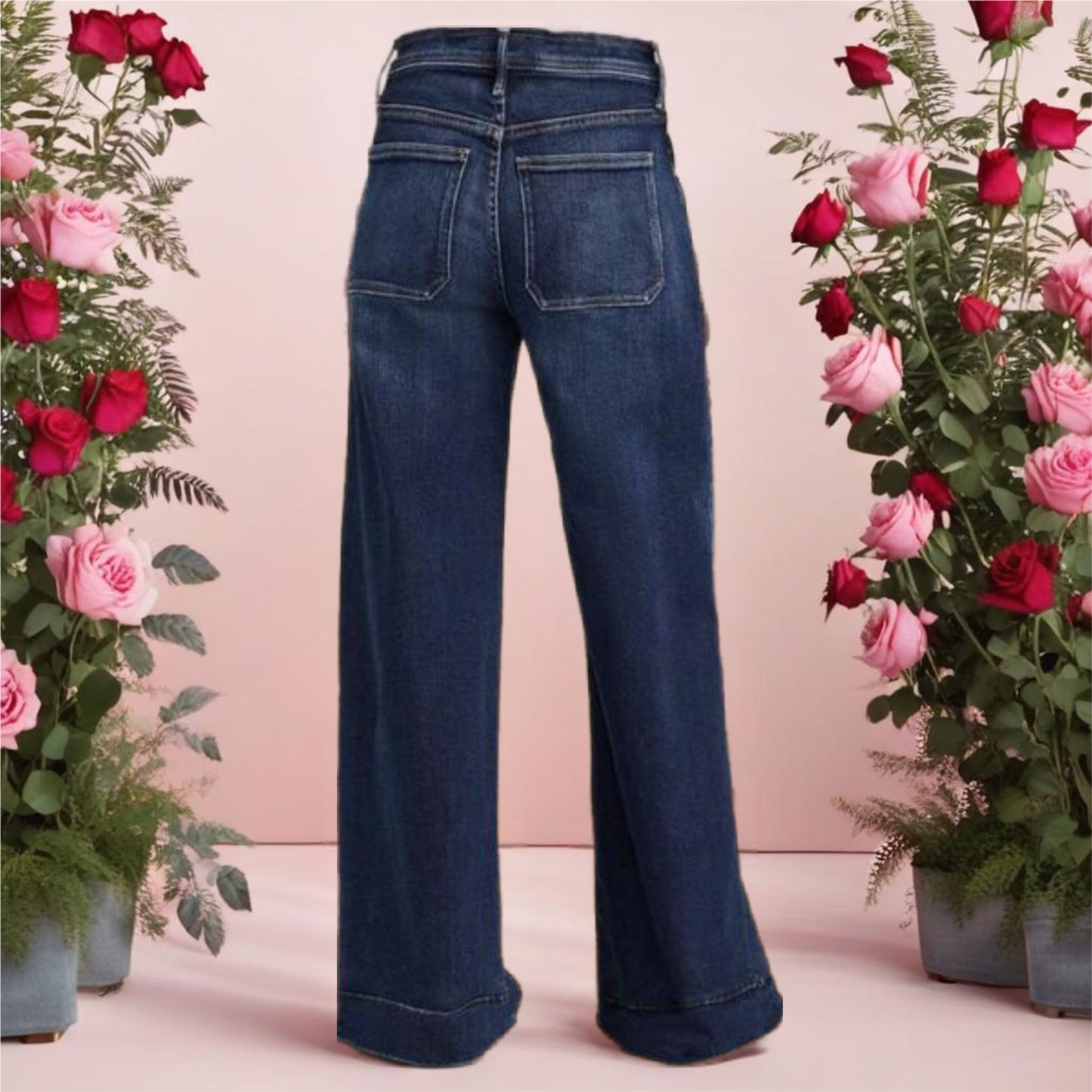 Contrast Drawstring Wide Leg Jeans