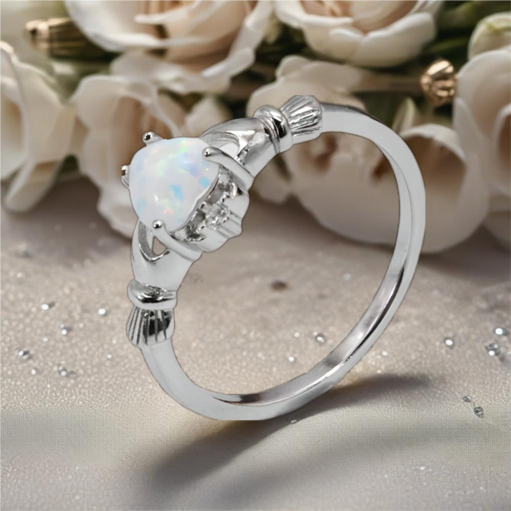 Sterling Silver Heart Opal Ring