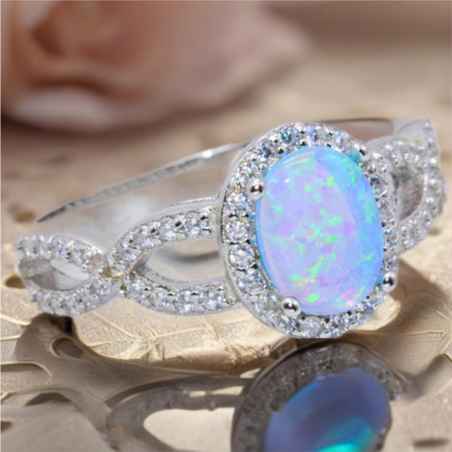 Sterling Silver Opal Halo Ring