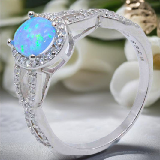 Sterling Silver Opal Halo Ring