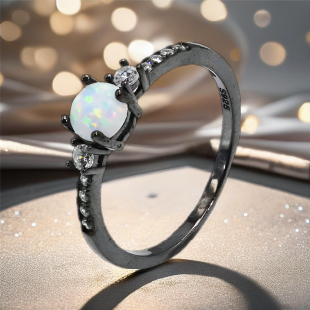 Sterling Silver Round Opal Ring