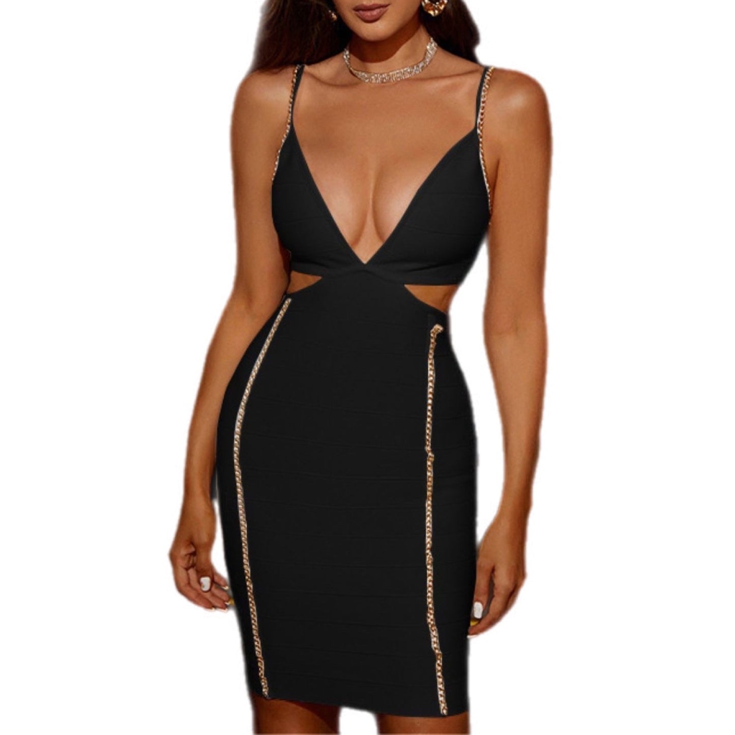 Chain Cutout Mini Bandage Dress